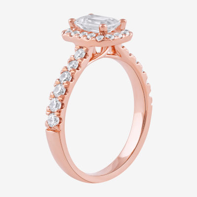 Certified (F / Si1) Womens CT. T.W. Lab Grown White Diamond 10K Rose Gold Side Stone Halo Engagement Ring