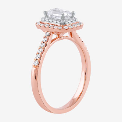Certified (F / Si1) Womens / CT. T.W. Lab Grown White Diamond 10K Rose Gold Side Stone Halo Engagement Ring