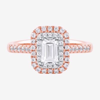 Certified (F / Si1) Womens / CT. T.W. Lab Grown White Diamond 10K Rose Gold Side Stone Halo Engagement Ring