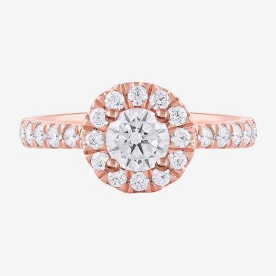 Certified (F / Si1) Womens CT. T.W. Lab Grown White Diamond 10K Rose Gold Round Side Stone Halo Engagement Ring