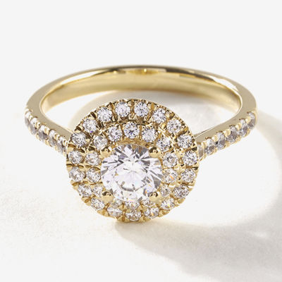 Certified (F / Si1) Womens 1 CT. T.W. Lab Grown White Diamond 10K Gold Round Side Stone Halo Engagement Ring