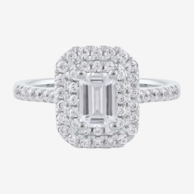Certified (F / Si1) Womens 1 CT. T.W. Lab Grown White Diamond 10K White Gold Side Stone Halo Engagement Ring