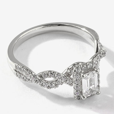 Certified (F / Si1) Womens 3/4 CT. T.W. Lab Grown White Diamond 10K White Gold Side Stone Halo Engagement Ring