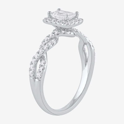 Certified (F / Si1) Womens 3/4 CT. T.W. Lab Grown White Diamond 10K White Gold Side Stone Halo Engagement Ring