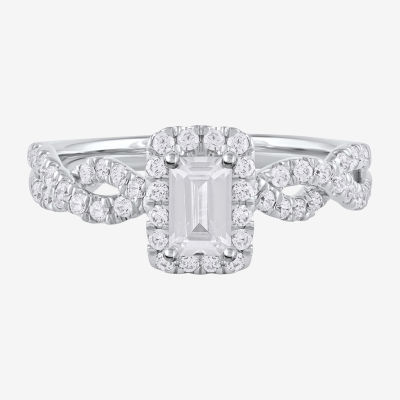 Certified (F / Si1) Womens 3/4 CT. T.W. Lab Grown White Diamond 10K White Gold Side Stone Halo Engagement Ring
