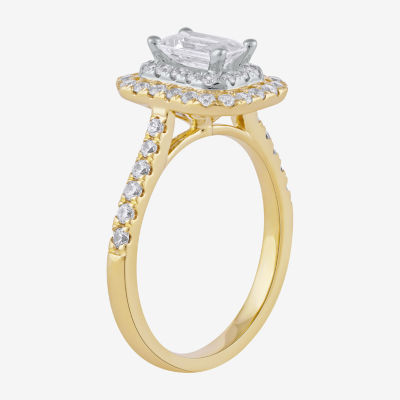 Certified (F / Si1) Womens 1 CT. T.W. Lab Grown White Diamond 10K Gold Side Stone Halo Engagement Ring
