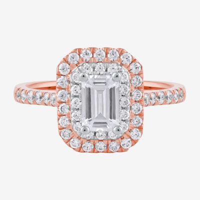Certified (F / Si1) Womens CT. T.W. Lab Grown White Diamond 10K Rose Gold Side Stone Halo Engagement Ring