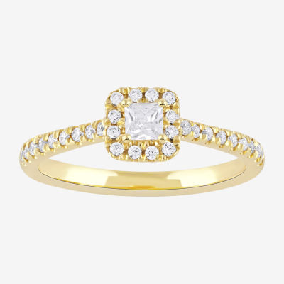 Certified (F / Si1) Womens / CT. T.W. Lab Grown White Diamond 10K Gold Cushion Side Stone Halo Engagement Ring