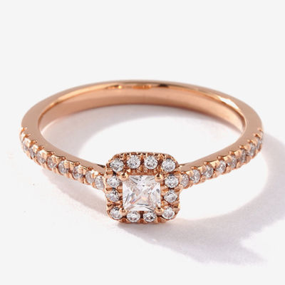 Certified (F / Si1) Womens / CT. T.W. Lab Grown White Diamond 10K Rose Gold Cushion Side Stone Halo Engagement Ring