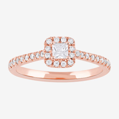 Certified (F / Si1) Womens / CT. T.W. Lab Grown White Diamond 10K Rose Gold Cushion Side Stone Halo Engagement Ring