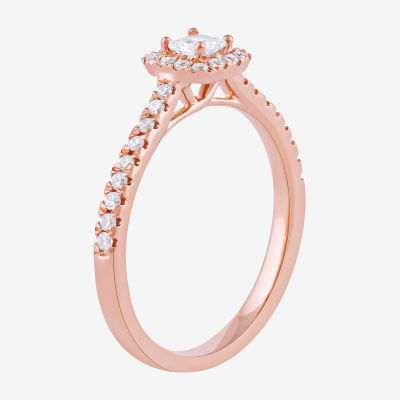 Certified (F / Si1) Womens / CT. T.W. Lab Grown White Diamond 10K Rose Gold Cushion Side Stone Halo Engagement Ring