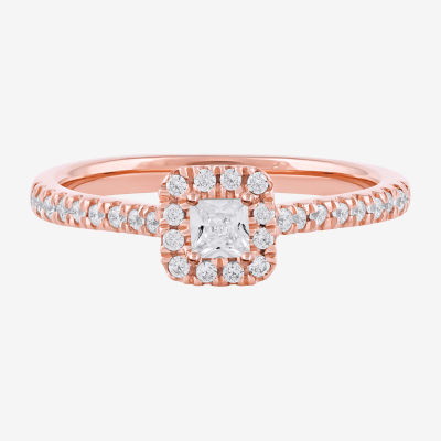 Certified (F / Si1) Womens / CT. T.W. Lab Grown White Diamond 10K Rose Gold Cushion Side Stone Halo Engagement Ring