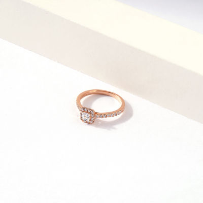 Certified (F / Si1) Womens 1/2 CT. T.W. Lab Grown White Diamond 10K Rose Gold Side Stone Halo Engagement Ring