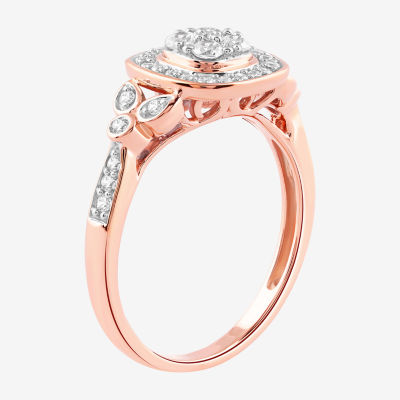 Certified (F / Si1) Womens 3/8 CT. T.W. Lab Grown White Diamond 10K Rose Gold Cushion Side Stone Halo Engagement Ring
