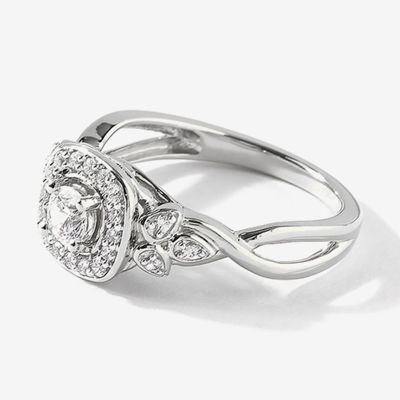 Certified (F / Si1) Womens 3/8 CT. T.W. Lab Grown White Diamond 10K Gold Cushion Halo Engagement Ring