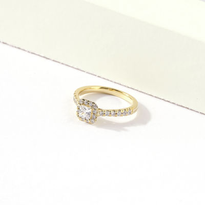 Certified (F / Si1) Womens 3/4 CT. T.W. Lab Grown White Diamond 10K Gold Cushion Side Stone Halo Engagement Ring