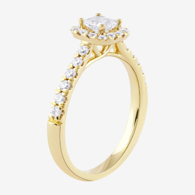 Certified (F / Si1) Womens 3/4 CT. T.W. Lab Grown White Diamond 10K Gold Cushion Side Stone Halo Engagement Ring