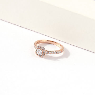 Certified (F / Si1) Womens / CT. T.W. Lab Grown White Diamond 10K Rose Gold Cushion Side Stone Halo Engagement Ring