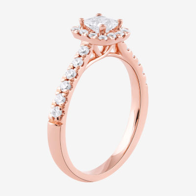 Certified (F / Si1) Womens / CT. T.W. Lab Grown White Diamond 10K Rose Gold Cushion Side Stone Halo Engagement Ring