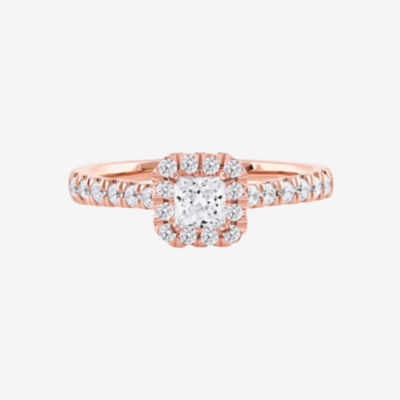 Certified (F / Si1) Womens / CT. T.W. Lab Grown White Diamond 10K Rose Gold Cushion Side Stone Halo Engagement Ring