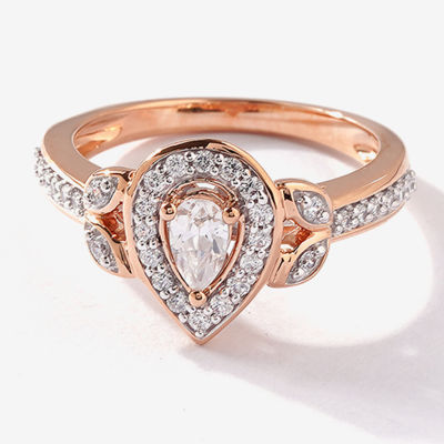 Certified (F / Si1) Womens 1/2 CT. T.W. Lab Grown White Diamond 10K Rose Gold Pear Side Stone Halo Engagement Ring
