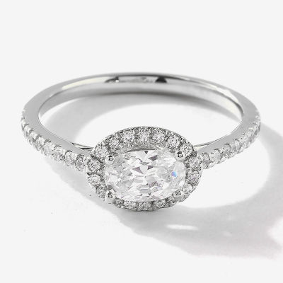 Certified (F / Si1) Womens 3/4 CT. T.W. Lab Grown White Diamond 10K White Gold Oval Side Stone Halo Engagement Ring