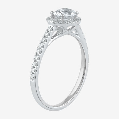 Certified (F / Si1) Womens 3/4 CT. T.W. Lab Grown White Diamond 10K White Gold Oval Side Stone Halo Engagement Ring