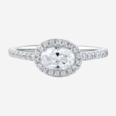 Certified (F / Si1) Womens 3/4 CT. T.W. Lab Grown White Diamond 10K White Gold Oval Side Stone Halo Engagement Ring