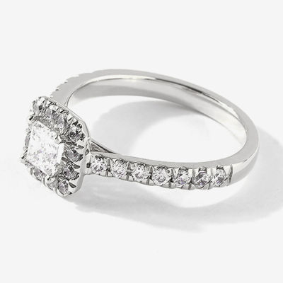 Certified (F / Si1) Womens 1 CT. T.W. Lab Grown White Diamond 10K White Gold Cushion Side Stone Halo Engagement Ring
