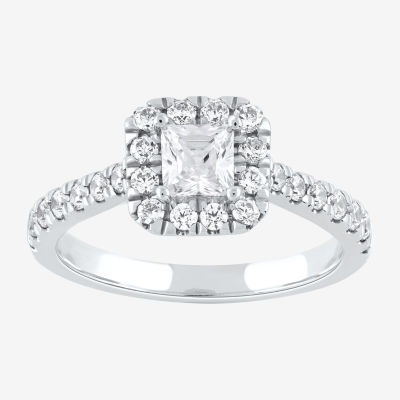 Certified (F / Si1) Womens 1 CT. T.W. Lab Grown White Diamond 10K White Gold Cushion Side Stone Halo Engagement Ring