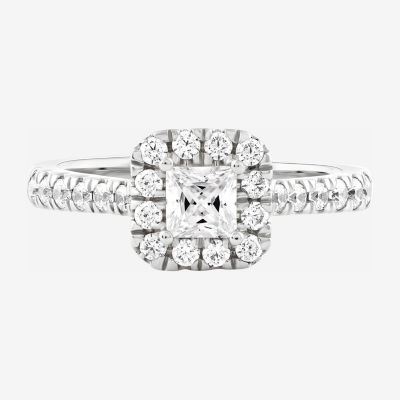 Certified (F / Si1) Womens 1 CT. T.W. Lab Grown White Diamond 10K White Gold Cushion Side Stone Halo Engagement Ring