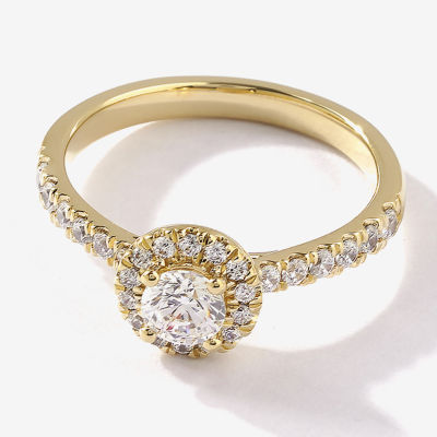 Certified (F / Si1) Womens 3/4 CT. T.W. Lab Grown White Diamond 10K Gold Round Side Stone Halo Engagement Ring