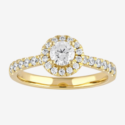 Certified (F / Si1) Womens 3/4 CT. T.W. Lab Grown White Diamond 10K Gold Round Side Stone Halo Engagement Ring