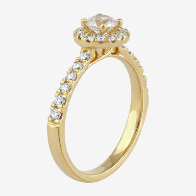 Certified (F / Si1) Womens 3/4 CT. T.W. Lab Grown White Diamond 10K Gold Round Side Stone Halo Engagement Ring
