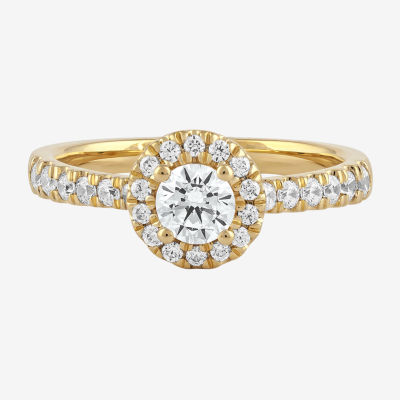 Certified (F / Si1) Womens 3/4 CT. T.W. Lab Grown White Diamond 10K Gold Round Side Stone Halo Engagement Ring