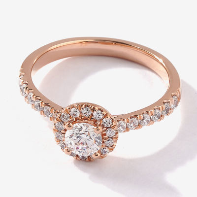 Certified (F / Si1) Womens 3/4 CT. T.W. Lab Grown White Diamond 10K Rose Gold Round Side Stone Halo Engagement Ring