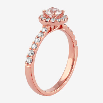 Certified (F / Si1) Womens 3/4 CT. T.W. Lab Grown White Diamond 10K Rose Gold Round Side Stone Halo Engagement Ring