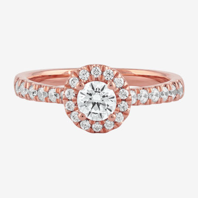 Certified (F / Si1) Womens 3/4 CT. T.W. Lab Grown White Diamond 10K Rose Gold Round Side Stone Halo Engagement Ring