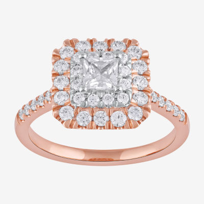 Certified (F / Si1) Womens 1 CT. T.W. Lab Grown White Diamond 10K Rose Gold Cushion Side Stone Halo Engagement Ring