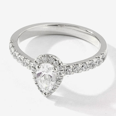 Certified (F / Si1) Womens 3/4 CT. T.W. Lab Grown White Diamond 10K White Gold Pear Side Stone Halo Engagement Ring