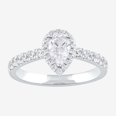 Certified (F / Si1) Womens 3/4 CT. T.W. Lab Grown White Diamond 10K White Gold Pear Side Stone Halo Engagement Ring