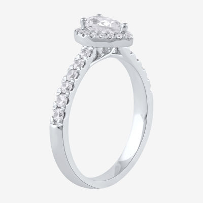 Certified (F / Si1) Womens 3/4 CT. T.W. Lab Grown White Diamond 10K White Gold Pear Side Stone Halo Engagement Ring
