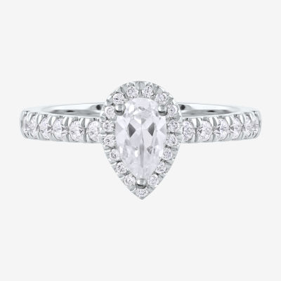 Certified (F / Si1) Womens 3/4 CT. T.W. Lab Grown White Diamond 10K White Gold Pear Side Stone Halo Engagement Ring