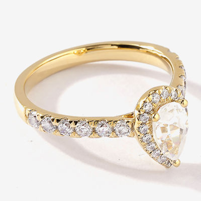 Certified (F / Si1) Womens 1 CT. T.W. Lab Grown White Diamond 10K Gold Pear Side Stone Halo Engagement Ring