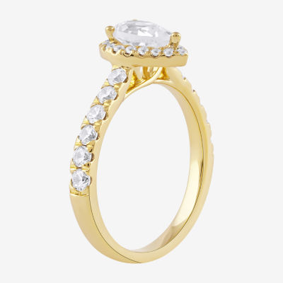 Certified (F / Si1) Womens 1 CT. T.W. Lab Grown White Diamond 10K Gold Pear Side Stone Halo Engagement Ring