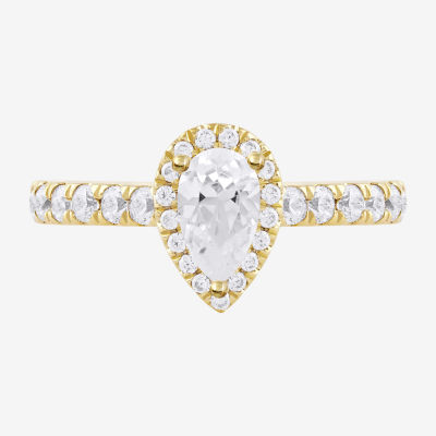 Certified (F / Si1) Womens 1 CT. T.W. Lab Grown White Diamond 10K Gold Pear Side Stone Halo Engagement Ring