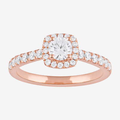 Certified (F / Si1) Womens 3/4 CT. T.W. Lab Grown White Diamond 10K Rose Gold Cushion Side Stone Halo Engagement Ring