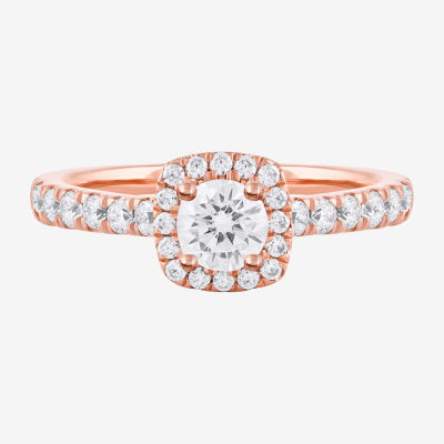 Certified (F / Si1) Womens 3/4 CT. T.W. Lab Grown White Diamond 10K Rose Gold Cushion Side Stone Halo Engagement Ring