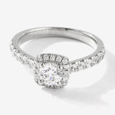Certified (F / Si1) Womens 1 CT. T.W. Lab Grown White Diamond 10K White Gold Cushion Side Stone Halo Engagement Ring