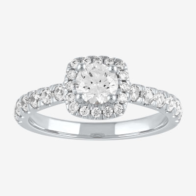 Certified (F / Si1) Womens 1 CT. T.W. Lab Grown White Diamond 10K White Gold Cushion Side Stone Halo Engagement Ring